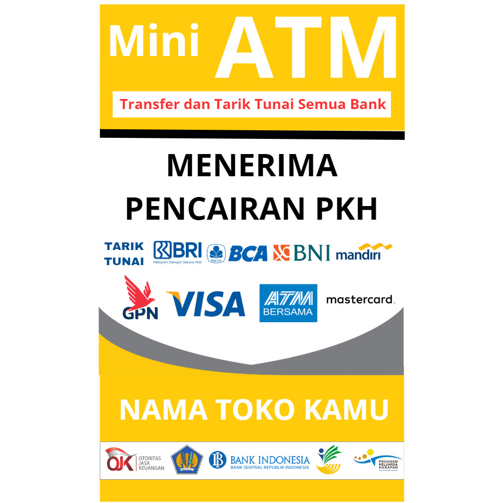 

Stiker Poster Konter Mini ATM Transfer dan Tarik Tunai Semua Bank support PKH, Warna Kuning | Dekorasi Konter, Cetak Poster Termurah