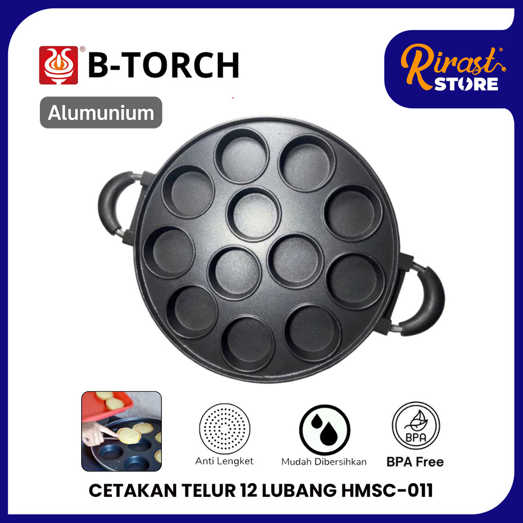 

B-TORCH PANCAKE TEFLON CETAKAN KUE TELUR 12 LUBANG DATAR HMSC-011