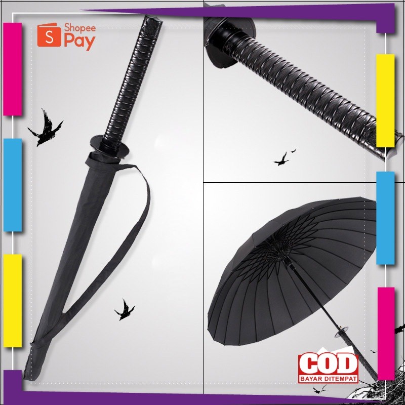 [PREMIUM ORIGINAL] Payung Model Samurai Jepang Semi Otomatis Windproof Anti UV - Payung Lipat Anti U