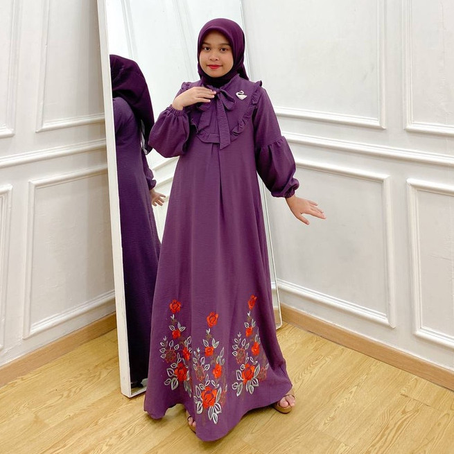 PRILLY BUSANA - Anjani Gamis Anak - Crincle Bordir Couple - Dress - Kurung Malay - Seragaman