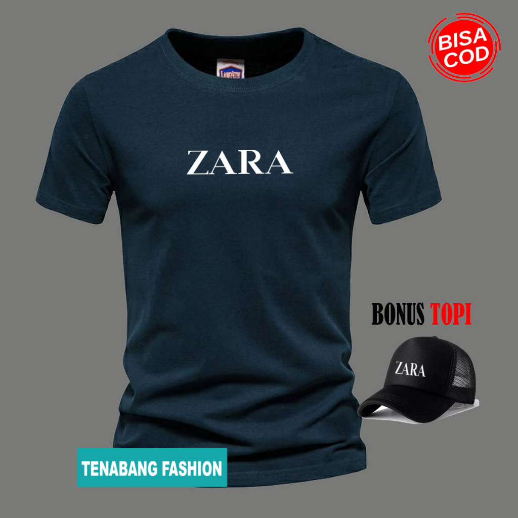 BONUS TOPI.. Baju Kaos T-Shirt Pria Wanita Distro ZARA Putih / Kaos Distro T-Shirt Kaos Pendek Pria 