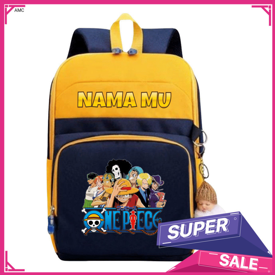 AMC Tas Ransel Anak One Piece – Backpack TK SD Motif Luffy, Topi Jerami & Kru Bajak Laut, Warna Cera