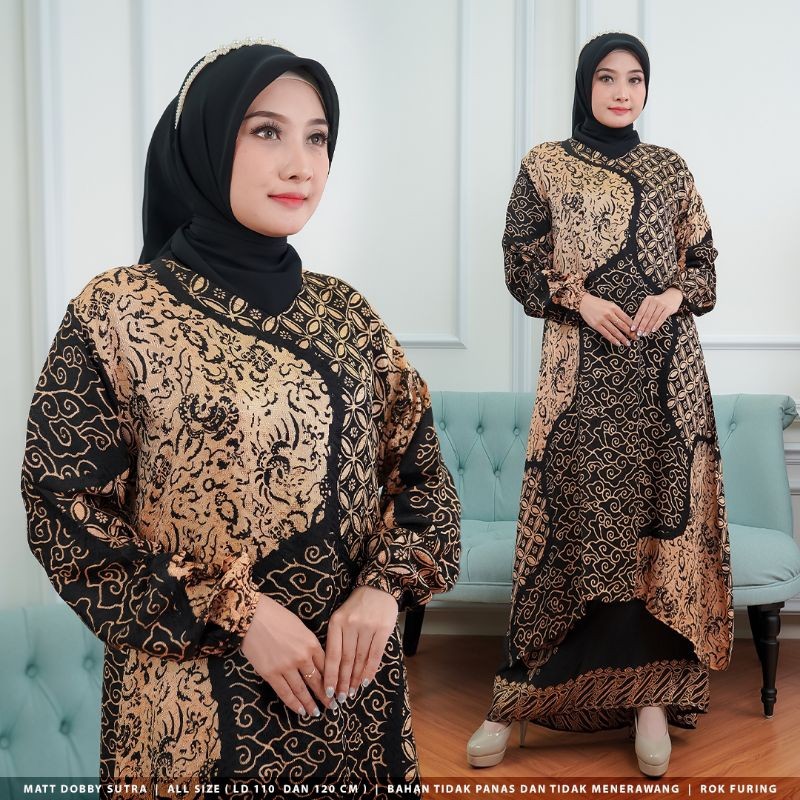 OUTFITKU - Batik Kondangan Wanita Modern Kekinian - Dress Batik One Set Elegan - Baju Kondangan Musl