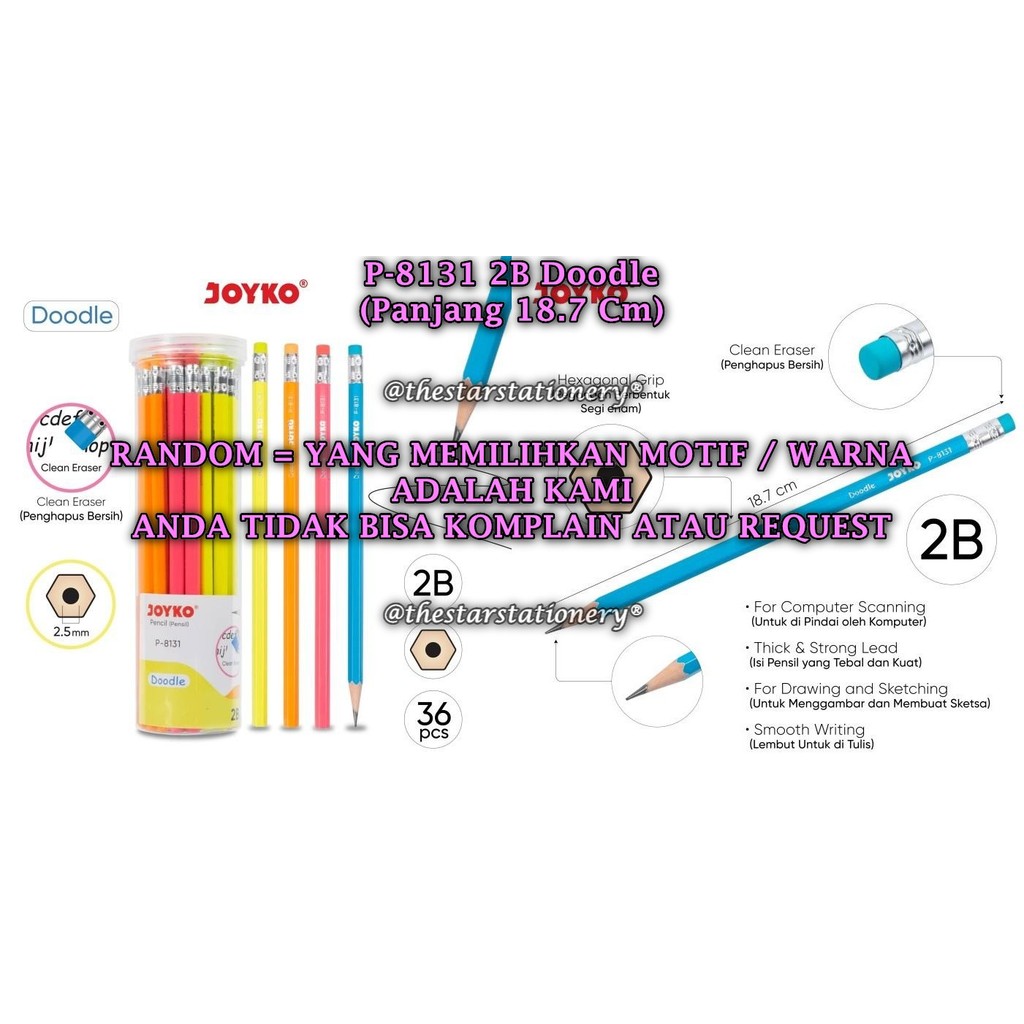 

(1 Biji) GROSIR Pensil JOYKO P-8131 2B Doodle / Pencil Pensil Joyko P-8131 2B RANDOM (1 Biji)