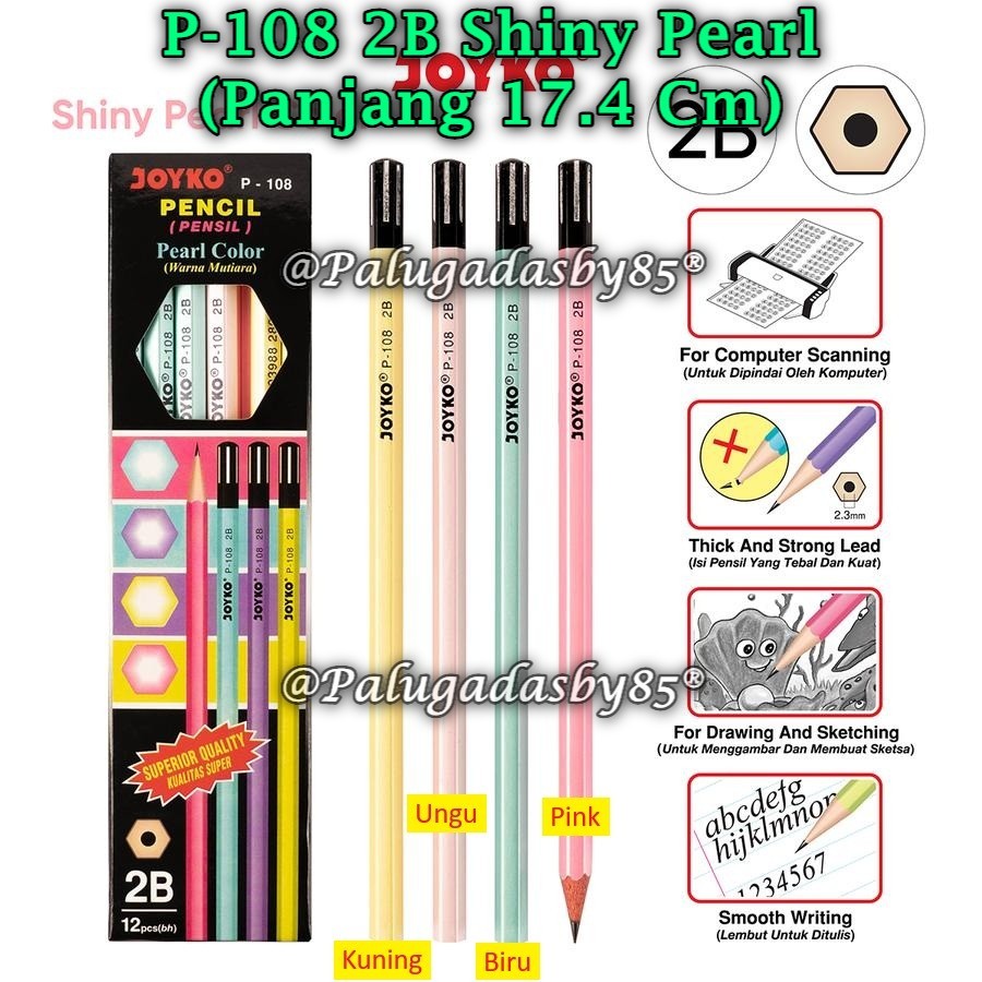 

(1 Pak/12) GROSIR Pensil JOYKO P-108 2B Shiny Pearl / Pencil Pensil Joyko P-108 2B (Pak/12)