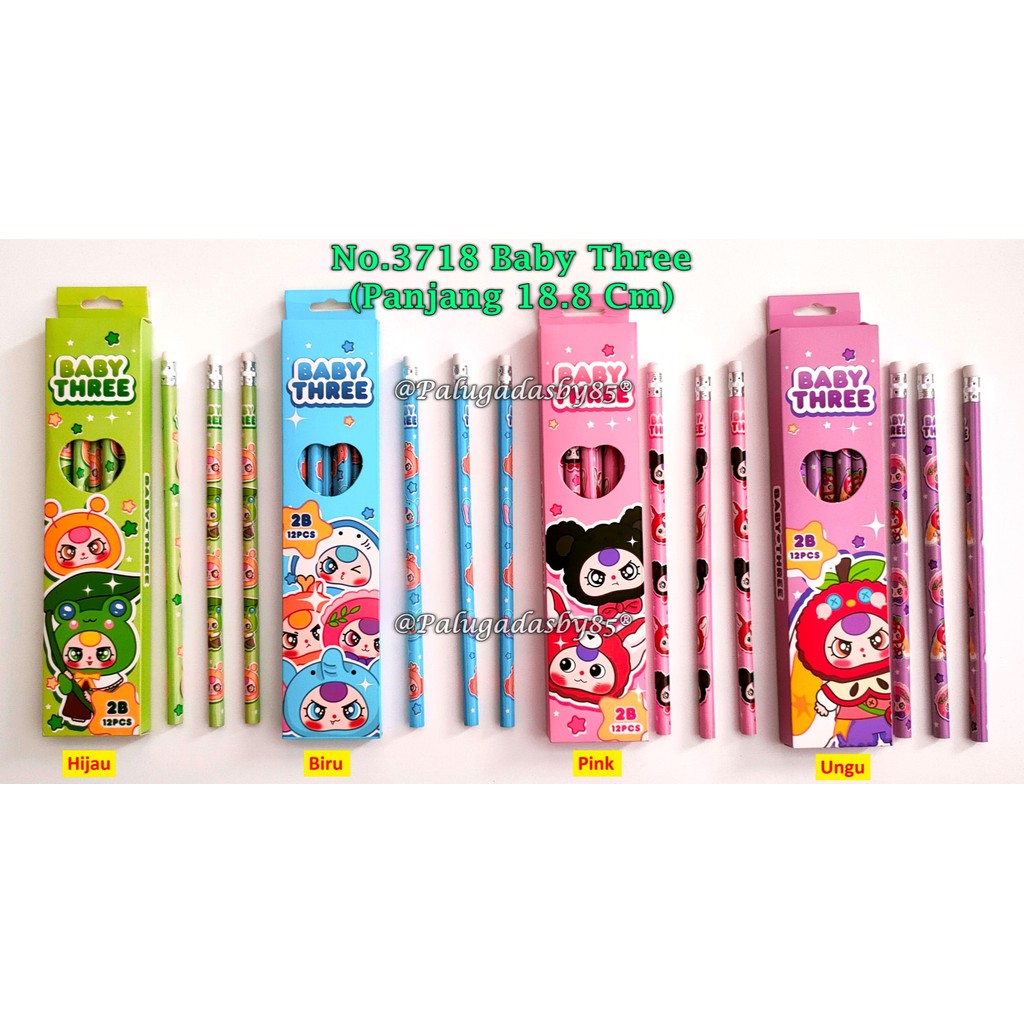 

(1 Pak Isi 12 Pcs) Pensil Baby Three 2B NO.3718 Round / Pensil GXIMP 3704 2B Baby Three (1 Pak/12)