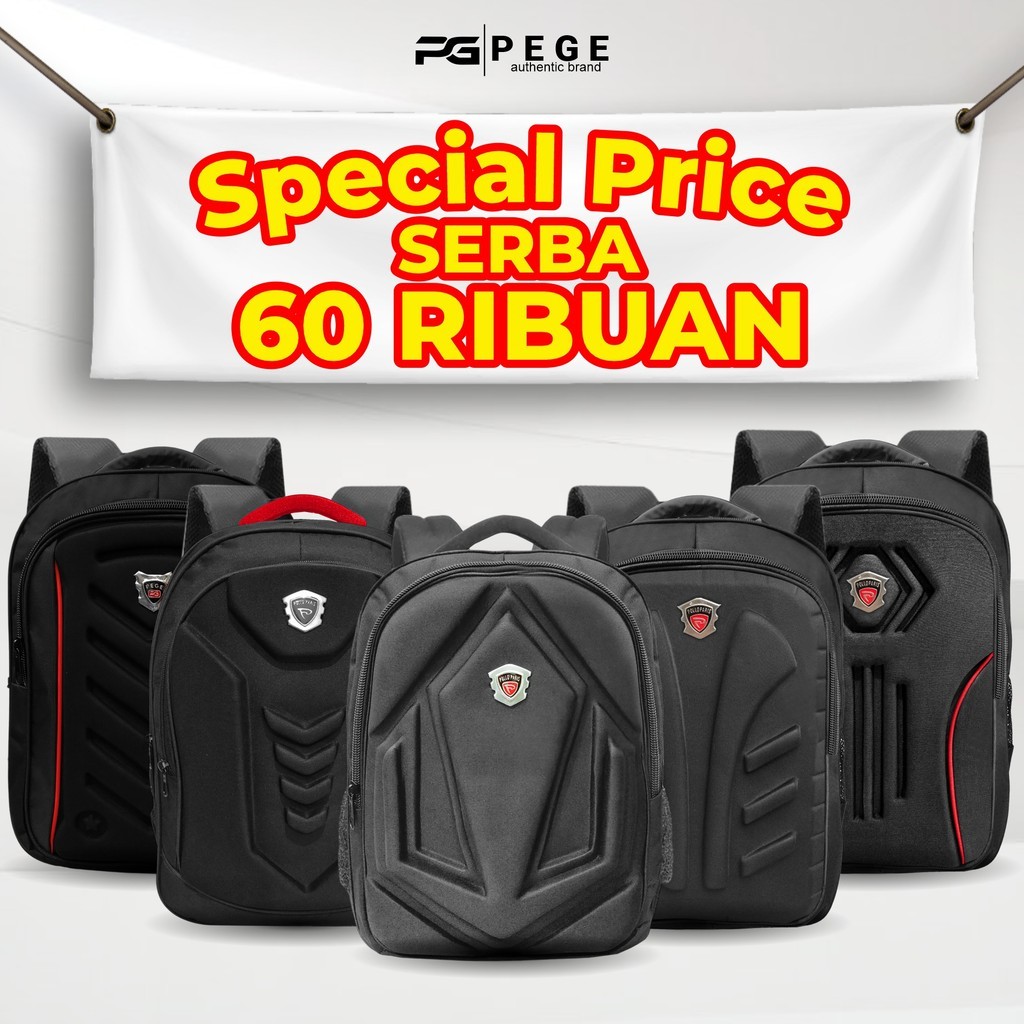 TERLARIS Tas Sekolah 60 RIBUAN Tas Punggung Pria Polos Hitam Emboss Bonus Raincover Tas Ransel Segal