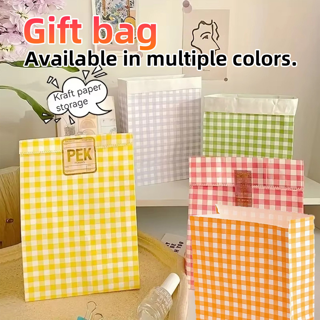 

Paper bag kue Korean Kantong Kertas Motif Kotak Berwarna Roti Serbaguna Paper Bag Pembungkus Colour