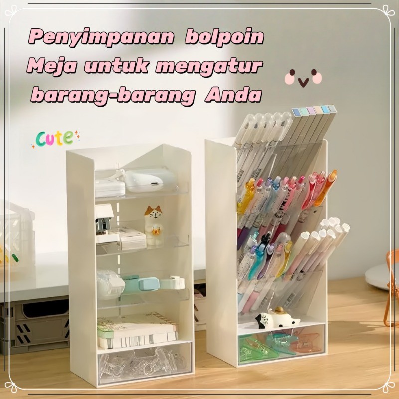 Rak pensil Transparan serbaguna 5 Sekat PenHolder/Stationery Organizer/Rak Serbaguna/Rak Make Up Ski