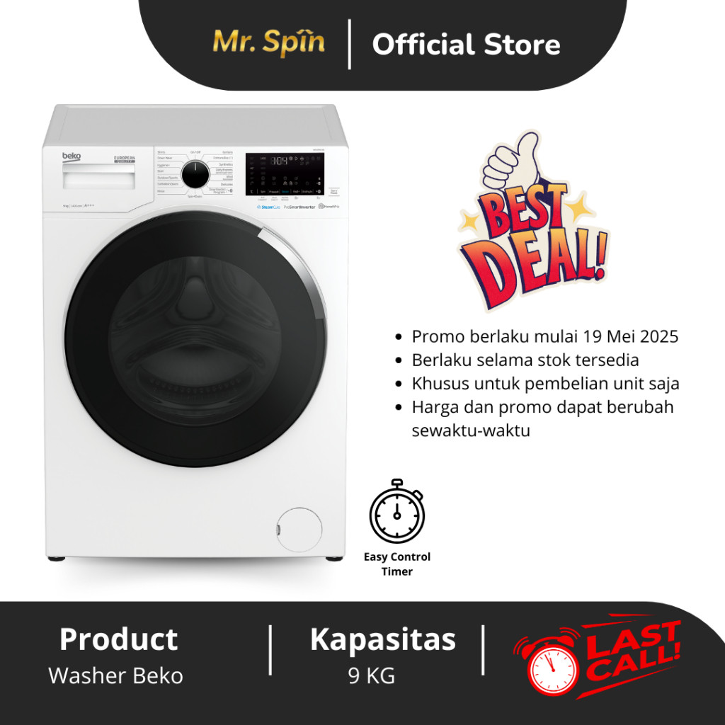 Mesin Cuci Beko 9 kg Front Loading | Washer Beko 9 kg Front Loading SUPER PROMO
