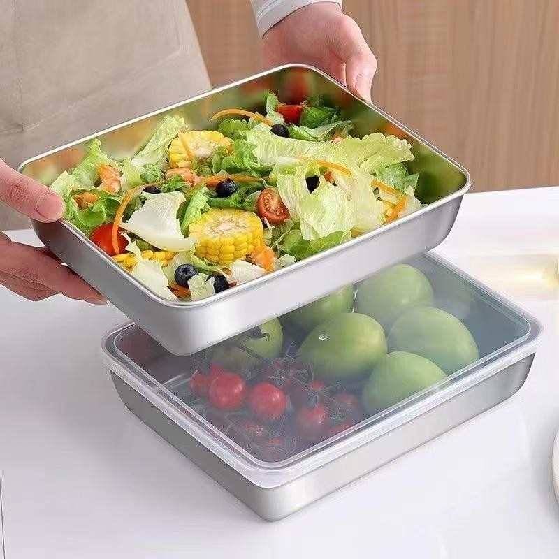 Tempat Wadah Makanan Sayuran Fresh Box Kotak Buah Tempat Makan Stainless Tutup Plastik
