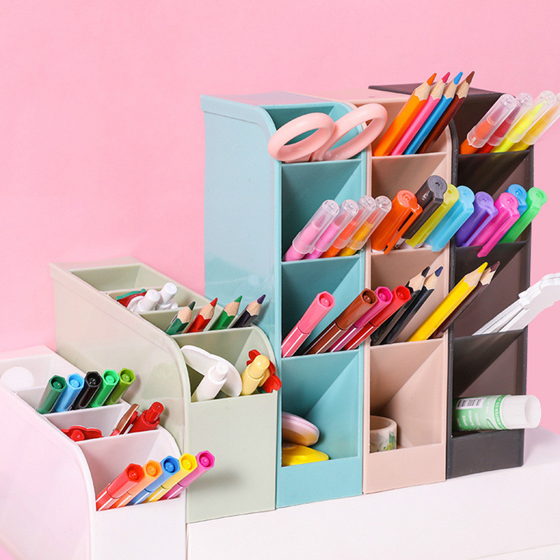 

Four grid Large Capacity Desk Pen Holder Pencil Makeup Storage Box Desktop Organizer Stand Case School Office Stationery