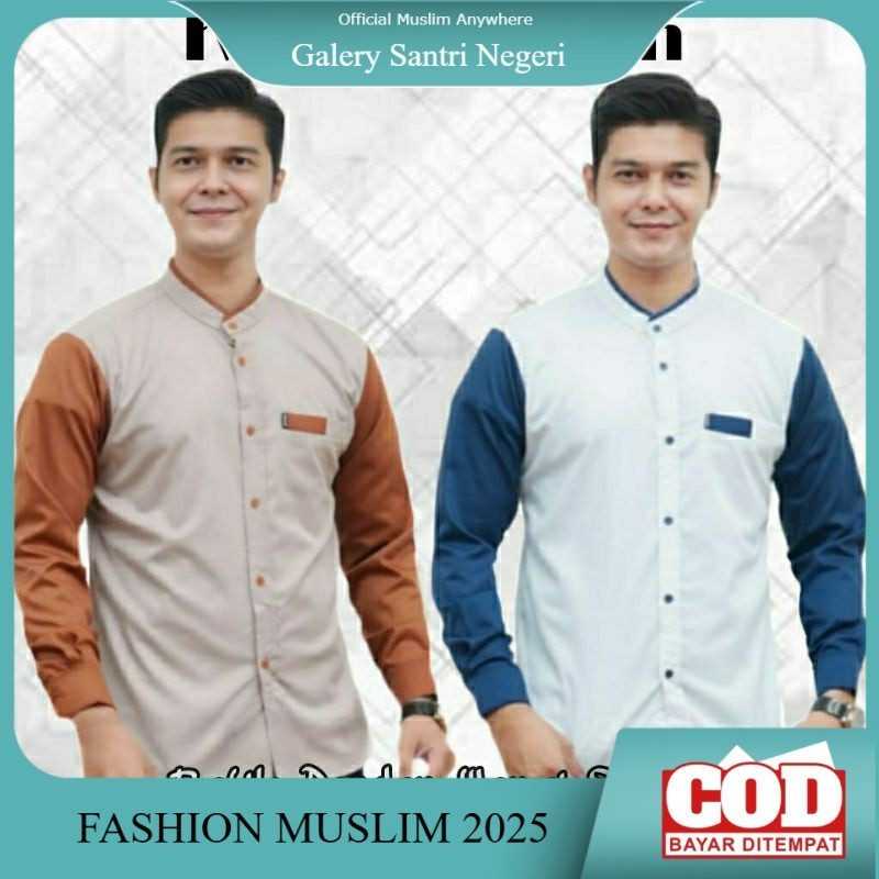 BAJU MUSLIM PRIA POLOS MOTIF ARDAN Baju Koko Hadroh Lengan Panjang Warna Coklat Muda Cream Putih Kok