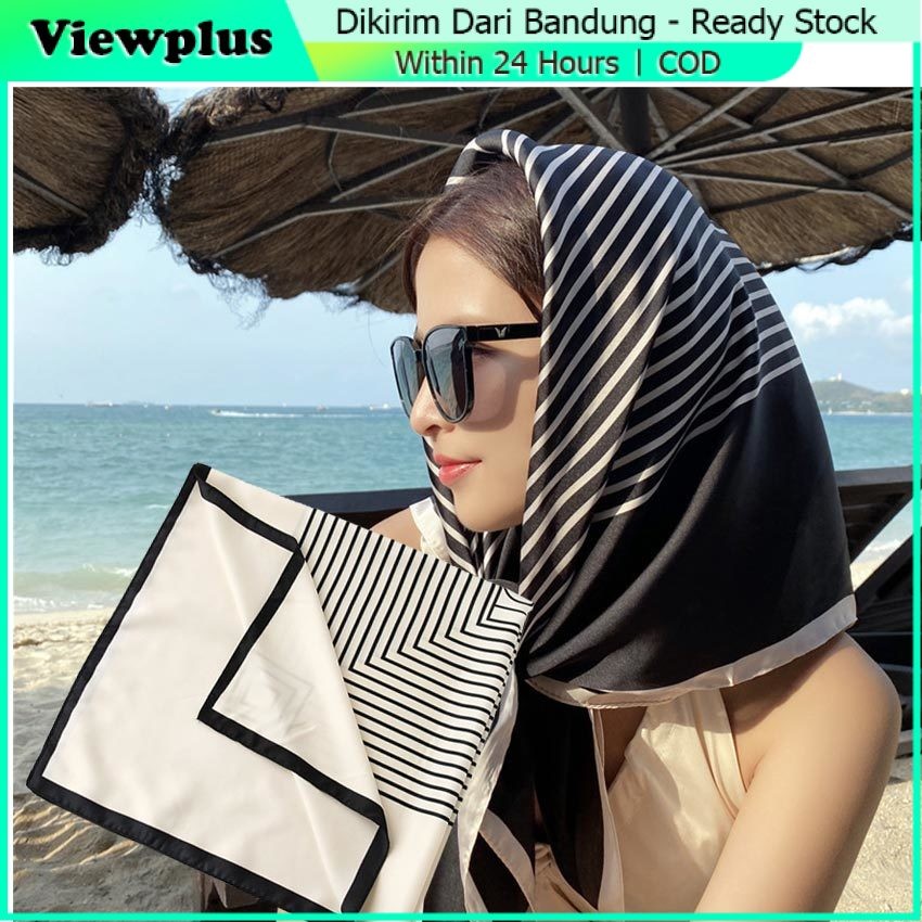 Syal Persegi 90x90 cm Besar Satin Jilbab Wanita Hijab Pola Persegi Panjang Bahan High Grade Silk Imm