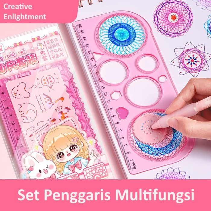

Set Penggaris Multifungsi dengan spirograph ruler, template ruler dan Drawing Ruler, Set Penggaris 7pcs