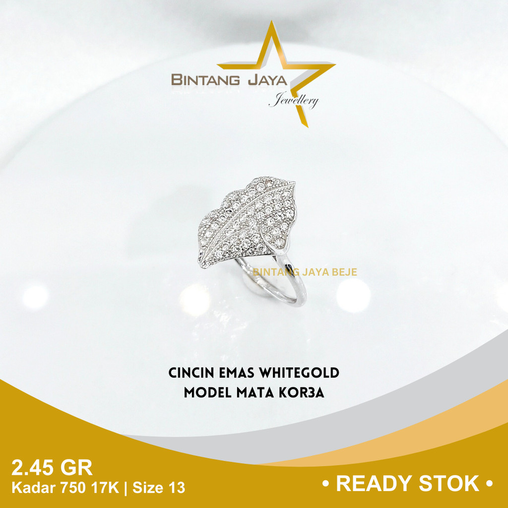 Cincin Emas Whitegold Kadar 750 17K Berat 2.45 gr gram Size Ukuran 13 Model Mata Kor3a Cicin Perhias