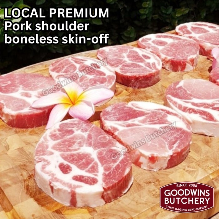 

1kg pork Collar kapsim Shoulder BONELESS SKIN OFF STEAK Local Premium