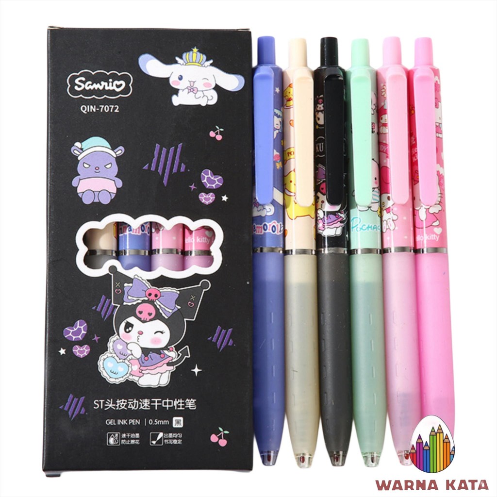 

MW014 1 Set 6 Pcs Bolpoin Sanrio Pulpen Pena Bolpen Kuromi Kitty Cinnamon Pompurin