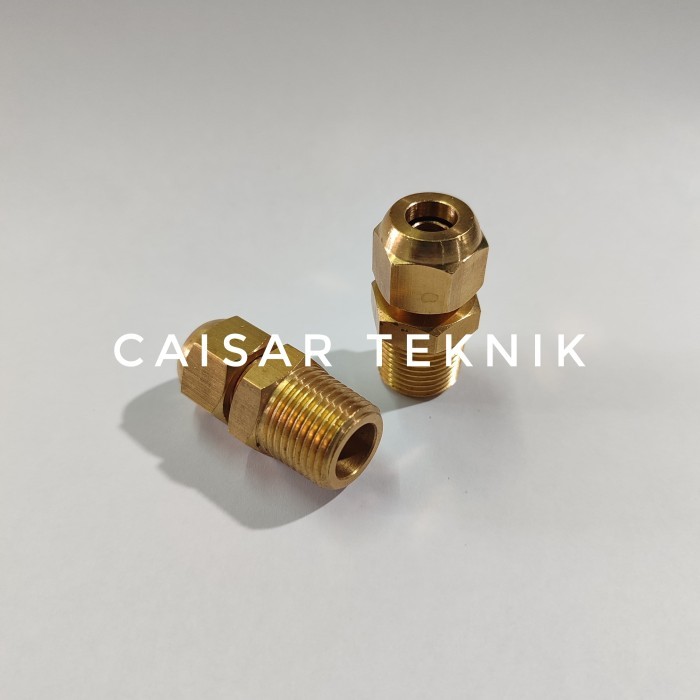 Male Conector 5/16 SAE × 3/8 NPT Kuningan