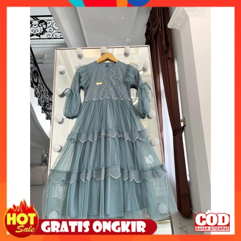 [PREMIUM ORIGINAL] Gamis Hasya mutiara dress Pesta Anak Perempuan Dress Bahan Brukat mix Tille/COD/g