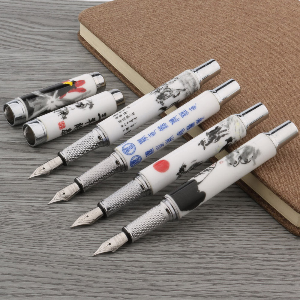 

luxury quality 1PC fashion ceramics Fountain Pen M Nib Blue and white ink pen Stationery Office school supplies Writing new
