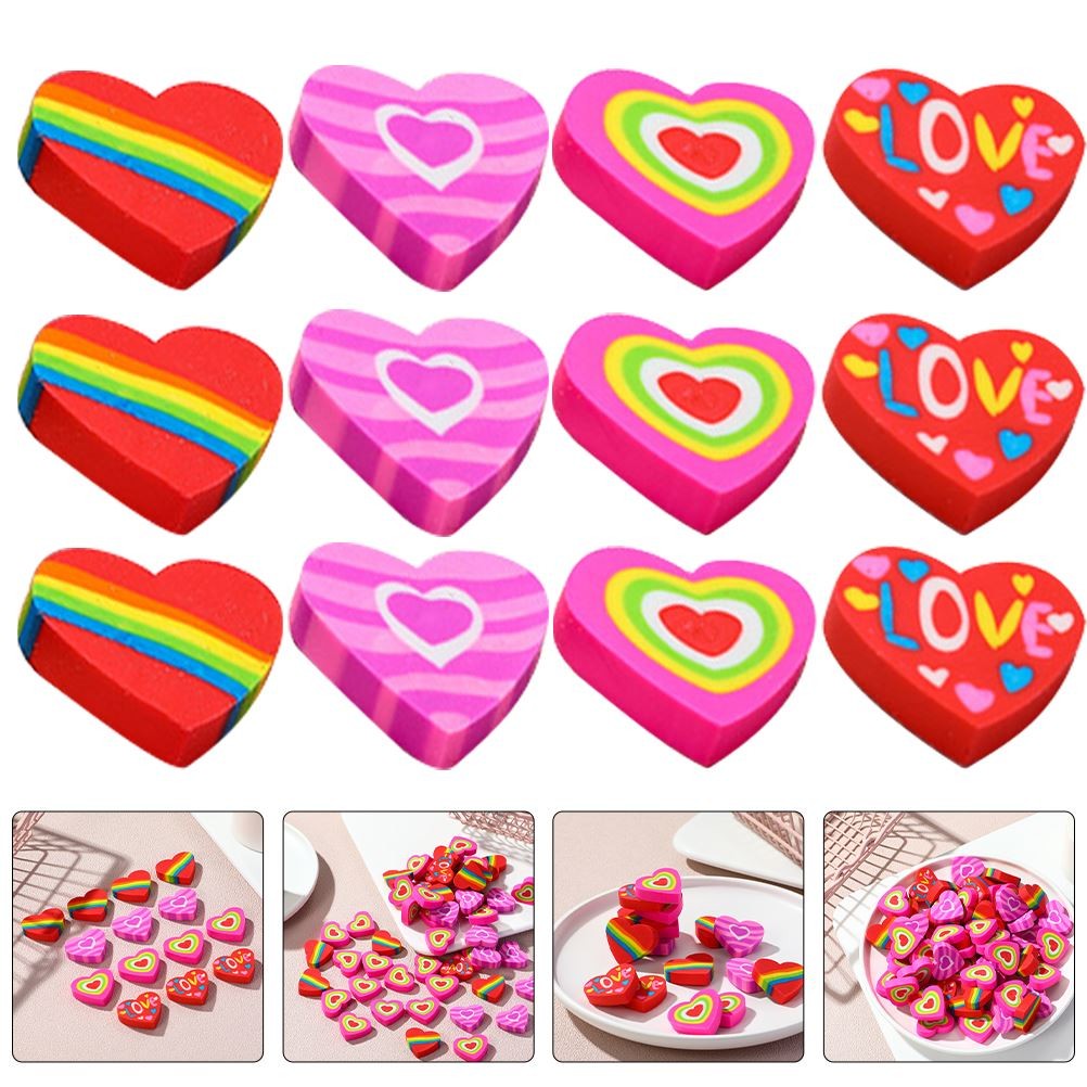 

48 Pcs The Gift Heart Eraser Mini Erasers Small Prize Fun For Heart Erasers School Supplies Bulk Classroom Kids Painting Toddler