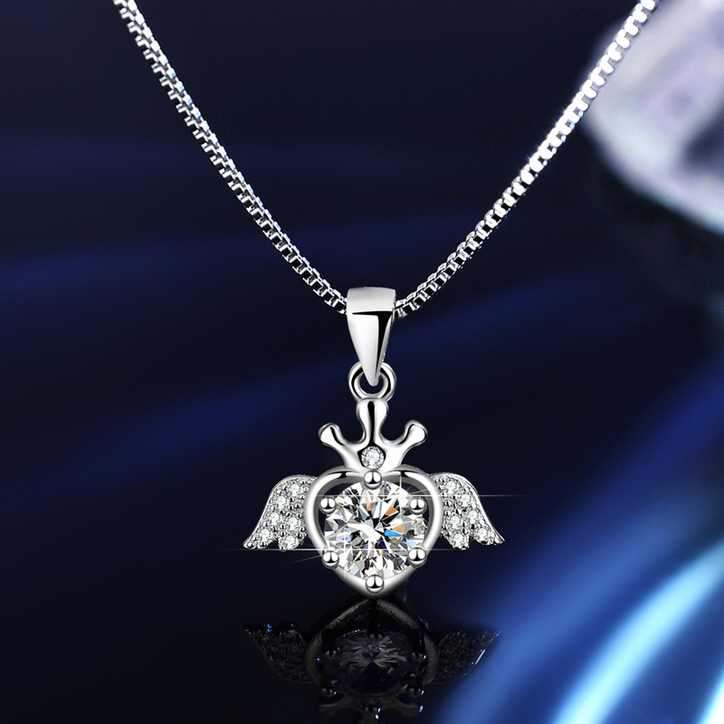 Heart Angel Wings Diamond Necklace Pendant 925 Silver Ladies Necklace Sertifikasi GRA  BTXL-022