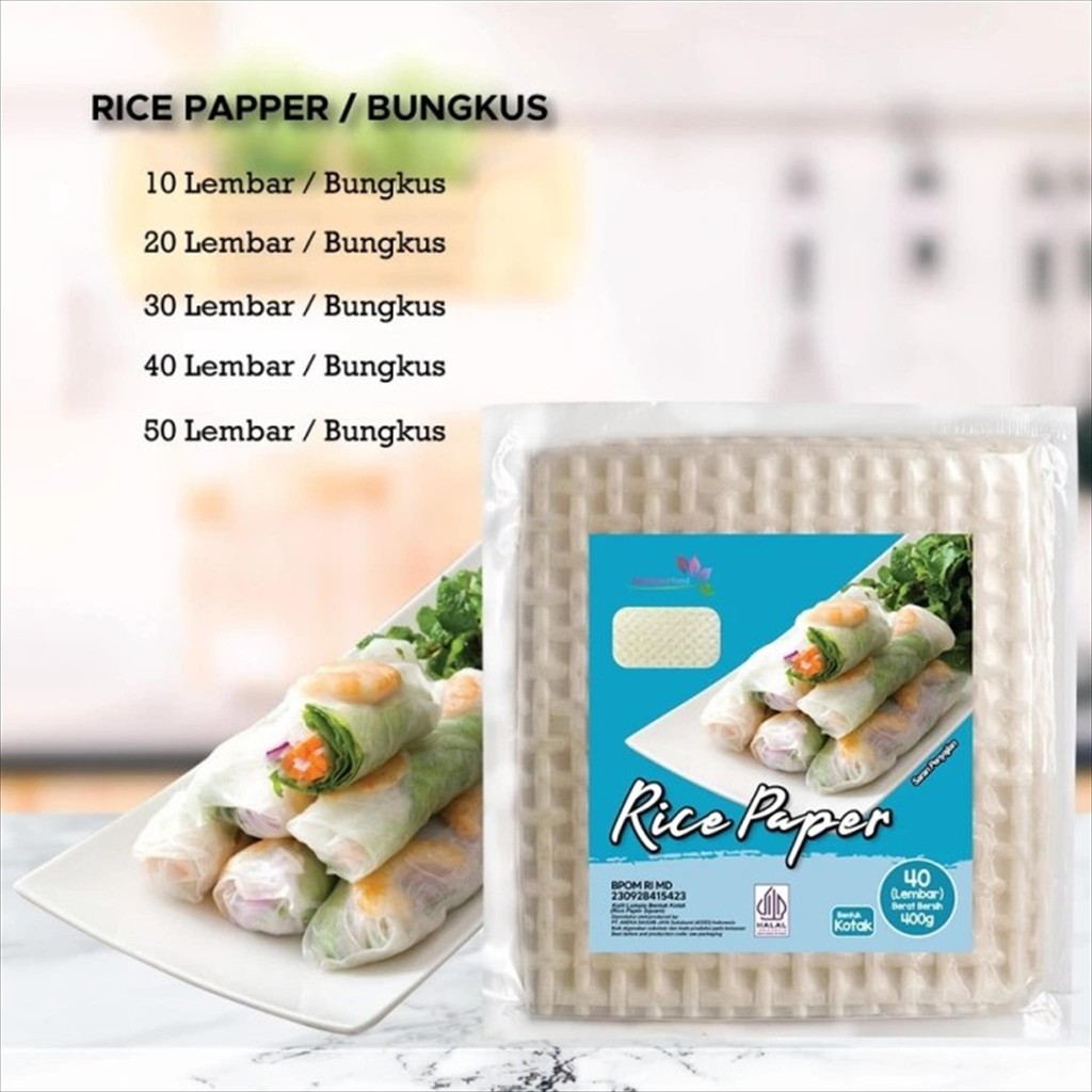 

Classica2106 Rice Paper 500 Gr / Kulit Lumpia Kotak / Dumpling / Spring Roll 22 Cm