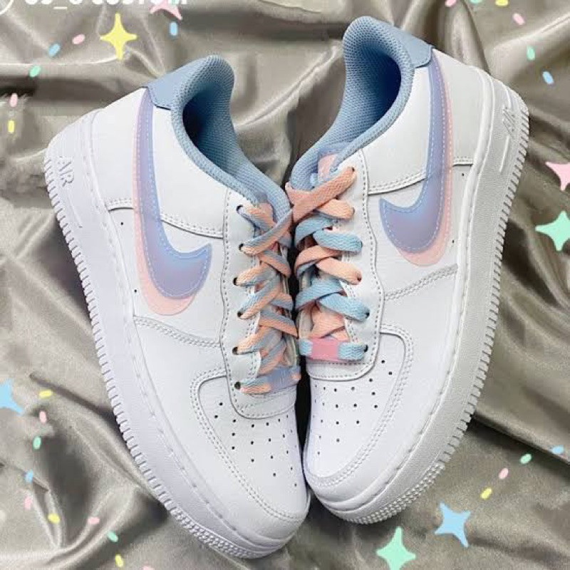 Sepatu NIKE AIR FORCE 1 WHITE BLUE PINK /LEATHER