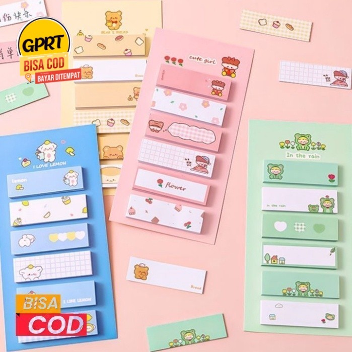 

GPRT Sticky Notes Lucu 6IN1 Tempelan Kertas Catatan 120 Lembar Pembatas Buku Cute Imut Notes Kertas Tempel Karakter Bear Frog Girl Penanda Buku Memo Stick Stationery Memo Pad Convenience Cute 6 IN 1