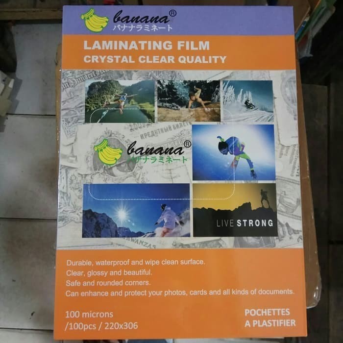 

plastik laminating ukuran A4 merk banana 1 pack isi (100)