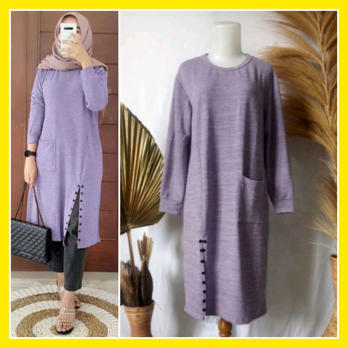 Baju Muslim Style KerenA20 TUNIK KAOS RAJUT BAJU ATASAN WANITA MUSLIM DRESS LENGAN PANJANG OK - Dust