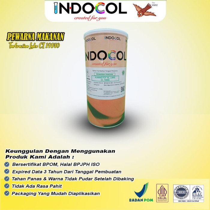 

Pewarna Makanan INDOCOL TARTRAZINE CI.19140 - PACKING 500 GR