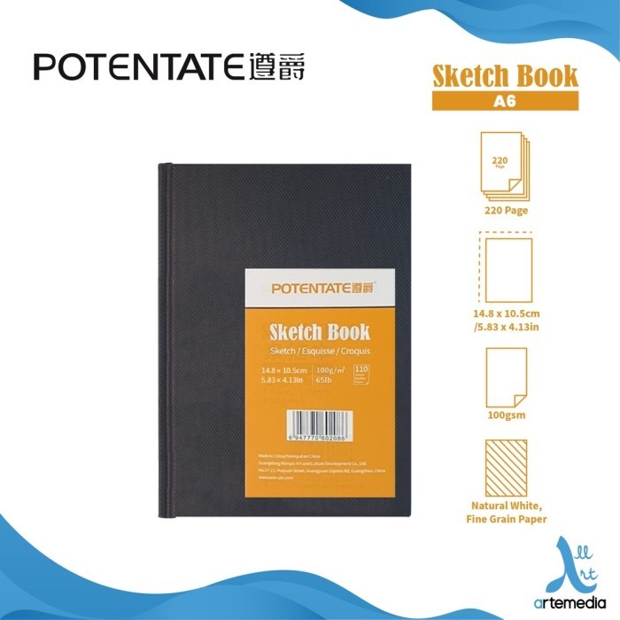 

Sketchbook Potentate Hard Cover A6 100 GSM - 110 Sheet / 220 Pages