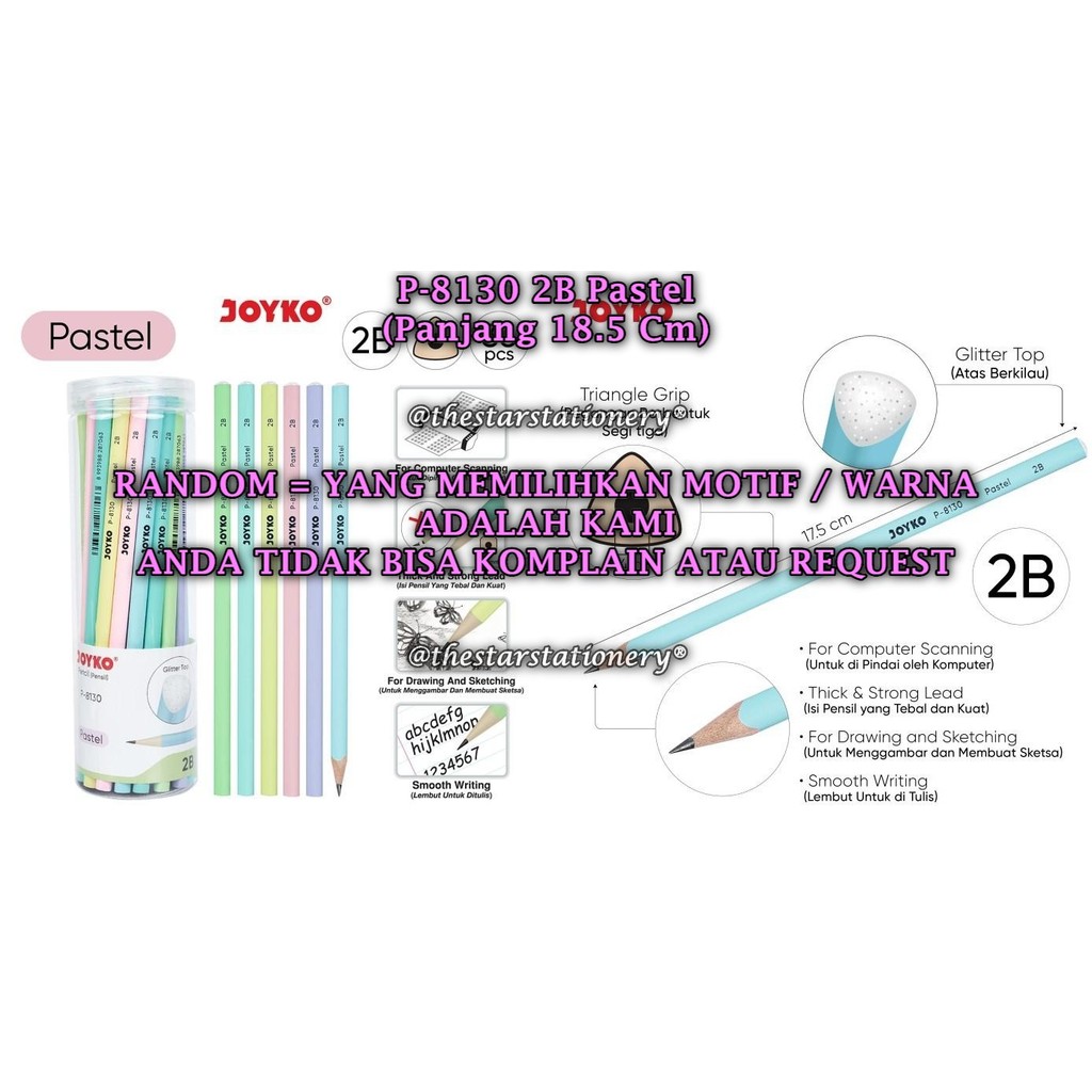 

(1 Biji) GROSIR Pensil JOYKO P-8130 2B Pastel / Pencil Pensil Joyko P-8130 2B RANDOM (1 Biji)