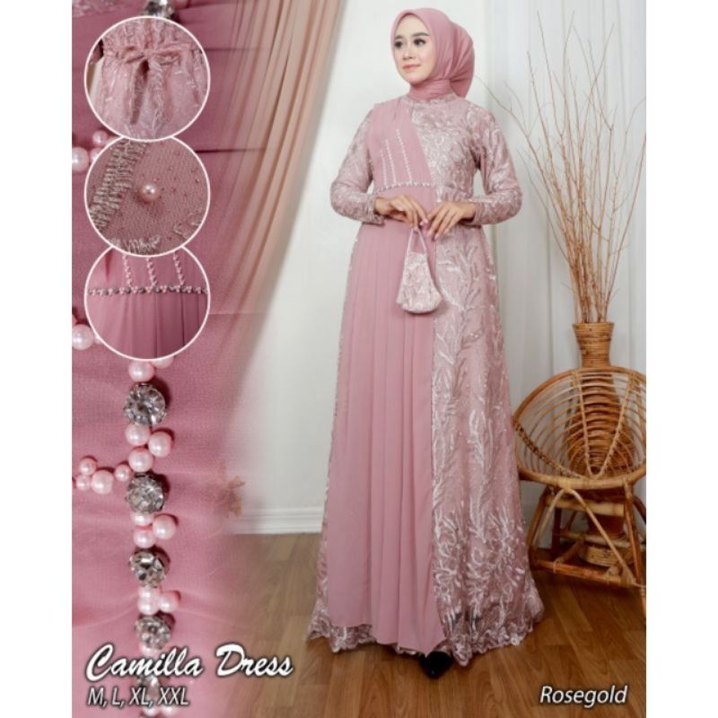 Gamis Brukat Terbaru Baju Wanita Jumbo Abaya Kebaya Dress Muslim  Camila Kamila Naila  Syari Remaja 