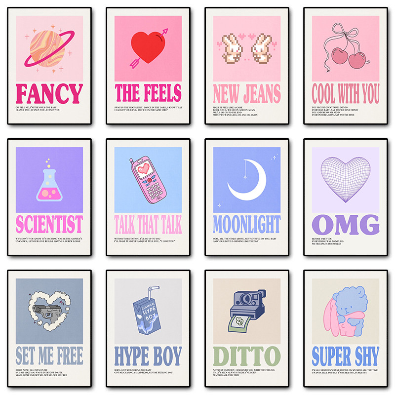 

Kpop Music Album Cartoon Poster Print Twice Korean Girl Group Canvas Painting Wall art Picture for Kawaii Room Home Decor