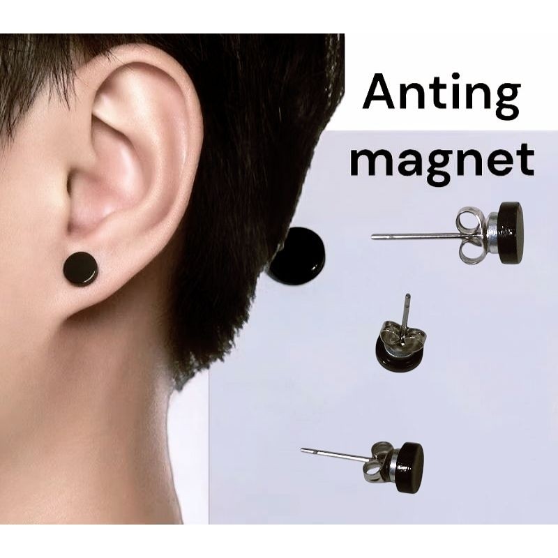 Anting Magnet Hitam Anting Tampa tindik Pria dan Wanita Titanium