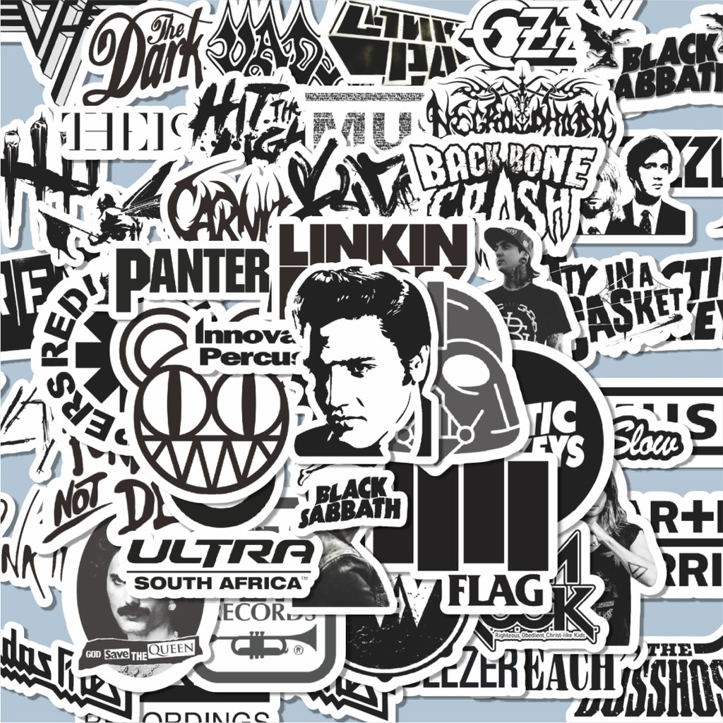 

100PCS Lucu Stiker Random Logo Band Black & White Versi 2 Stiker Aesthetic Stiker Anti Air Stikers Berperekat Waterproof sticker decal buat Motor Helm Buku Journal Koper Casing HP Laptop Botol Minum Hadiah anak