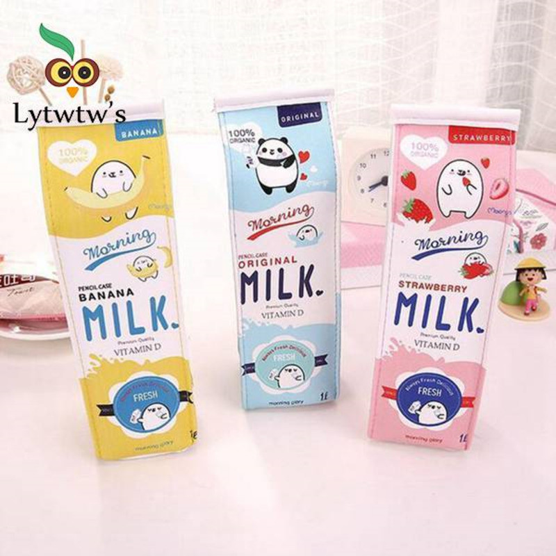 

1 Pcs Cute Kawaii Cosmetic Morning Milk Bottle PU Leather Pencil Case Bag Box School Office Supply Stationery Gift Prize Panda