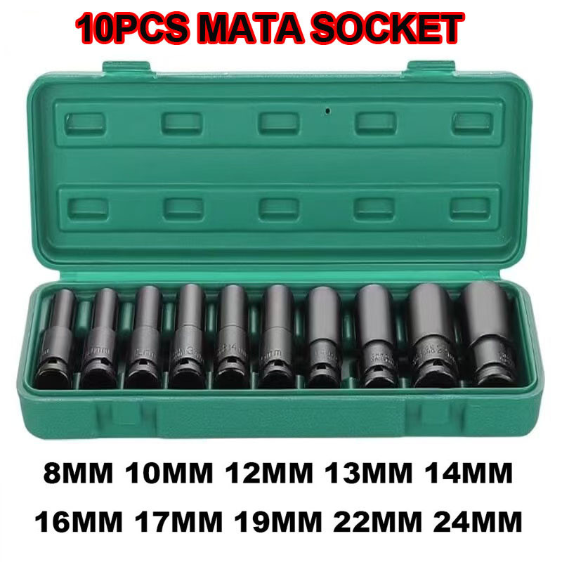 10Pcs Mata Socket Impact 1/2‘’ 8-24mm Impact Kunci Socket/Kunci shock Impact socket set/Impact sock 