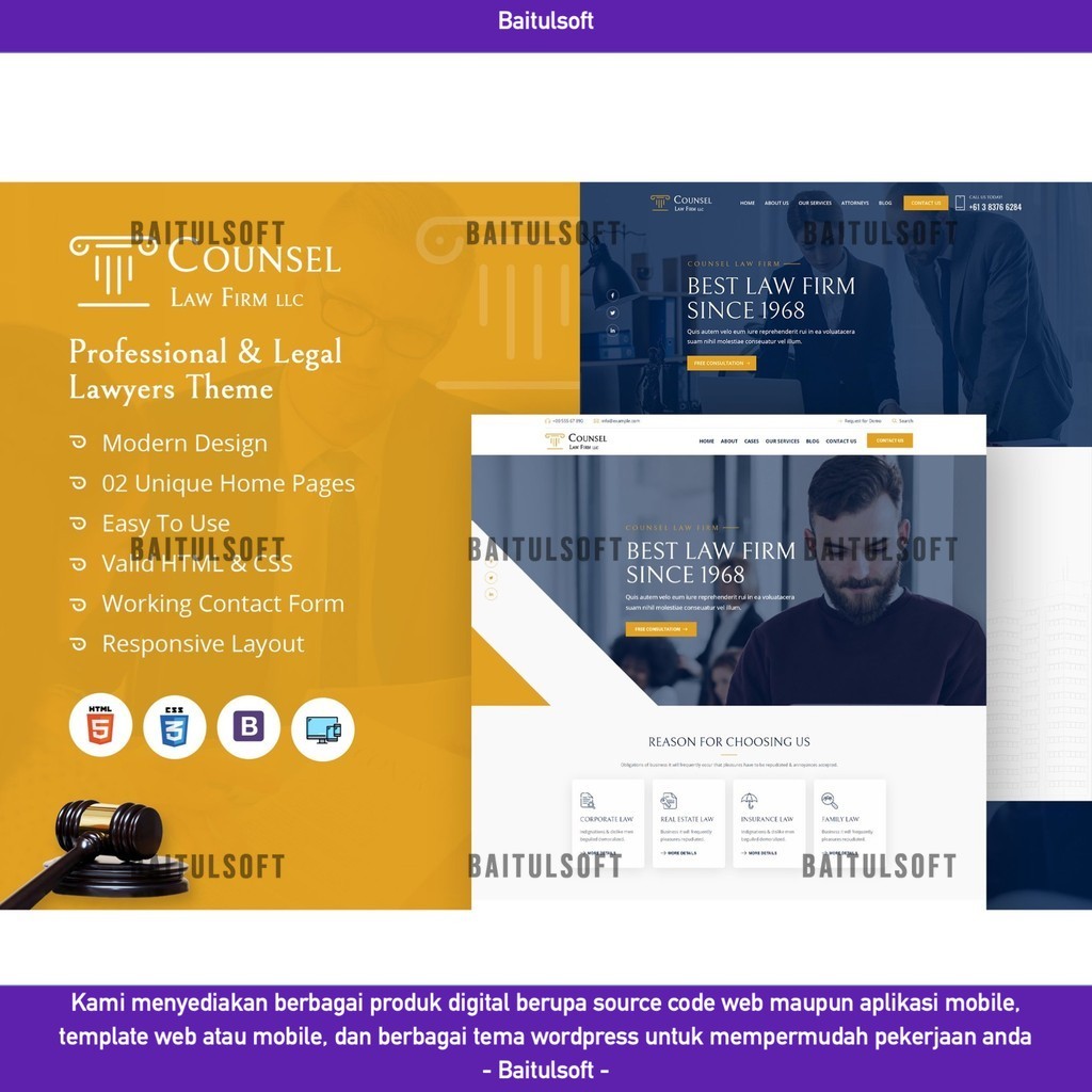 TEMA WEB  ADVISOM | LAW FIRM WORDPRESS THEME D5382 BAITULSOFT LISENSI ORIGINAL FULL VERSION