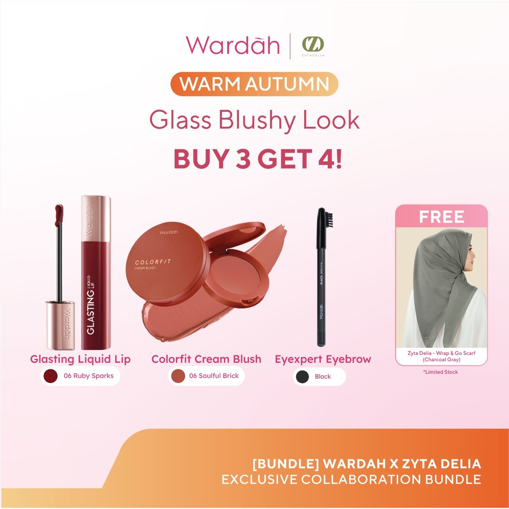 [WARDAH x ZYTA DELIA - FREE SCARF ZD] WARDAH Warm Autumn: Glass Blushy Look Glasting Liquid Lip +  C
