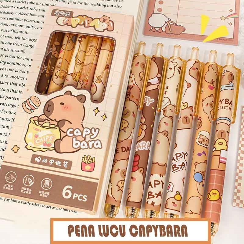 

davedesign #ST107 (1BOX = 6PCS PENA) PULPEN GEL MEKANIK FULL PRINTED PREMIUM DENGAN BOX KARAKTER CAPYBARA JENNIE PENA TINTA HITAM TIP 0.5MM BOLPOINT KUALITAS IMPORT LUCU UNIK ANAK SEKOLAH ALAT TULIS KANTOR