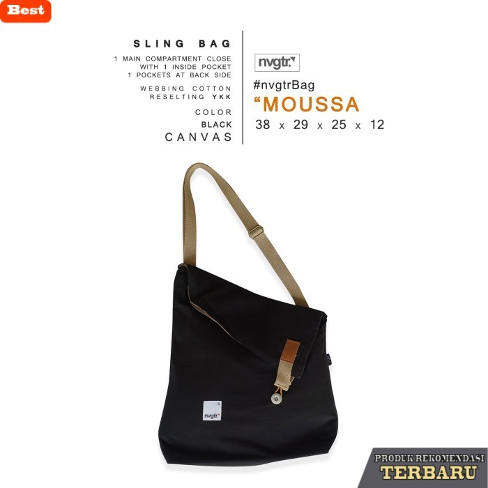 tas selempang wanita shopee Slingbag "MOUSSA" Totebag, Tas Selempang Wanita, Pria Warna Navy - Hitam