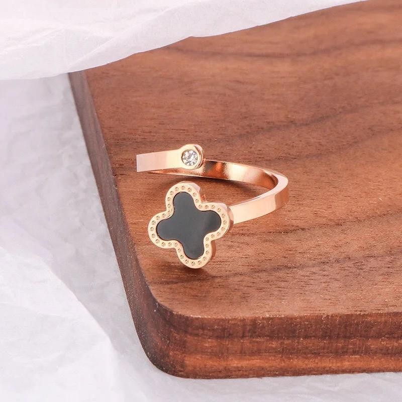 Cincin Titanium Clover Rose Gold Permata Berkilau Cincin Titanium Asli Cincin Wanita Korea Model Ter