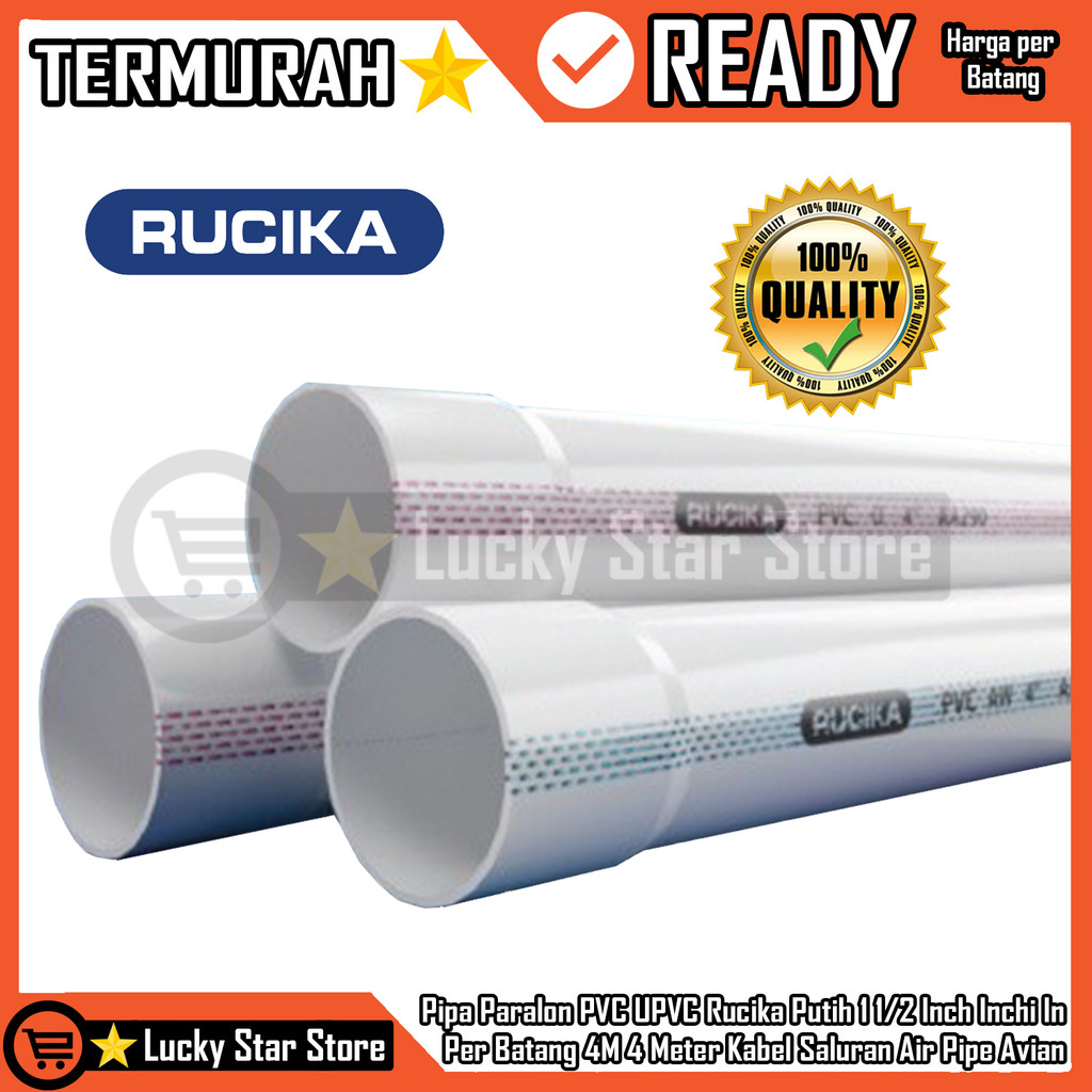 Pipa Paralon Putih Tahan Lama Pralon Upvc PVC 1 1/2 inch D 4m Rucika Per Batang 4 Meter Kabel Listri