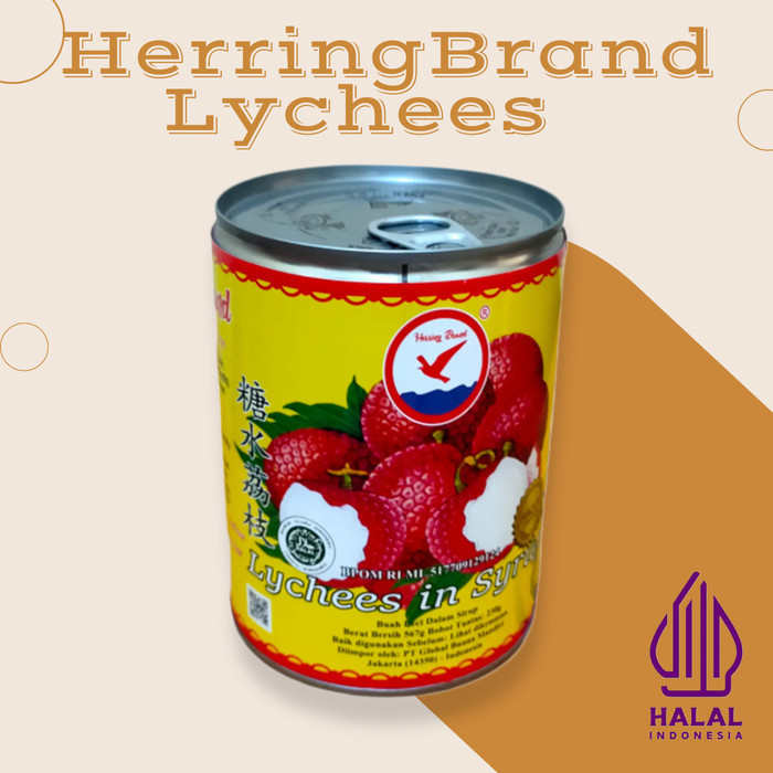 

New Arrival Buah lychee kaleng/leci kaleng / lychee in syrup 567gr Merk IKPS - Herring brand