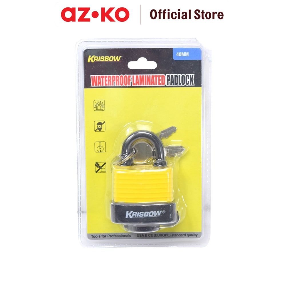 AZKO Krisbow Gembok Tahan Air Shackle Pendek 4 cm - Kuning Padlock Gembok Pintu Pager Rantai Pengunc