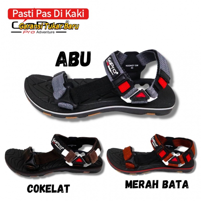 GOPRO RODNEY HELIOS PROMAX Sandal Gunung Pria Velcro Sintetis Abu Merah Bata Coklat Ukuran 39-43